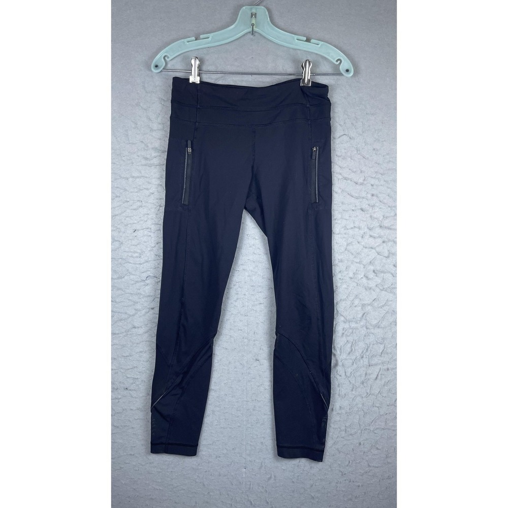 Lululemon Pants Womens 6 Black Cropped Zip Pocket Leggings Yoga Athletic Running